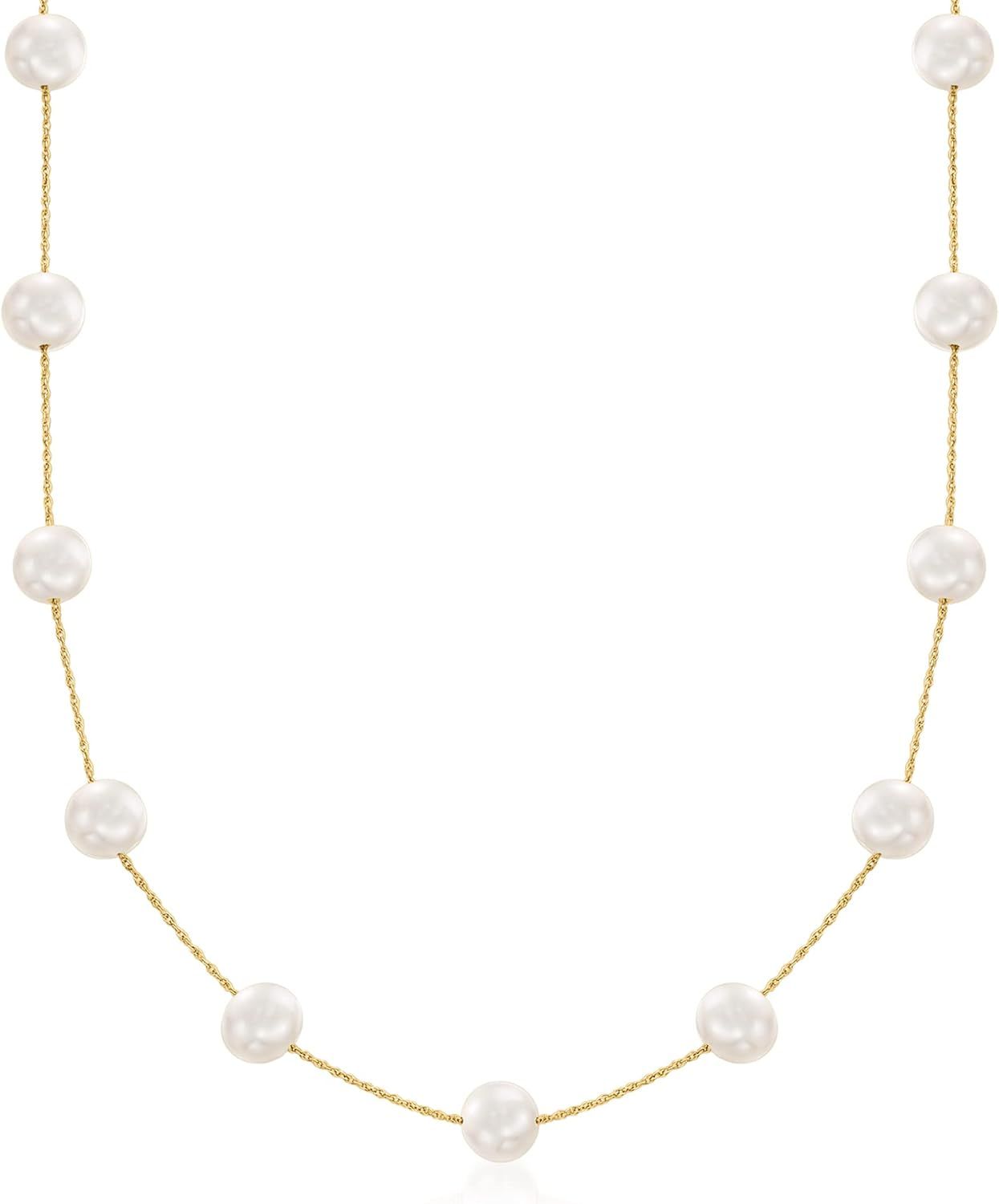 Ross-Simons 7-7.5mm Cultured Pearl Station Necklace in 14kt Yellow Gold | Amazon (US)