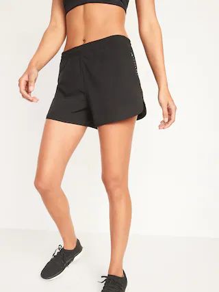 Mid-Rise StretchTech Dolphin-Hem Run Shorts for Women -- 4-inch inseam | Old Navy (US)