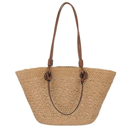Fiorky Straw Tote Beach Bag Striped Shoulder Handbag Women Woven Tote Bag Fashion Shoulder Bag Large Capacity Summer Beach Bags Trendy Braided Bag Stylish Weaving Bag for Shopping Picnic | Amazon (UK)