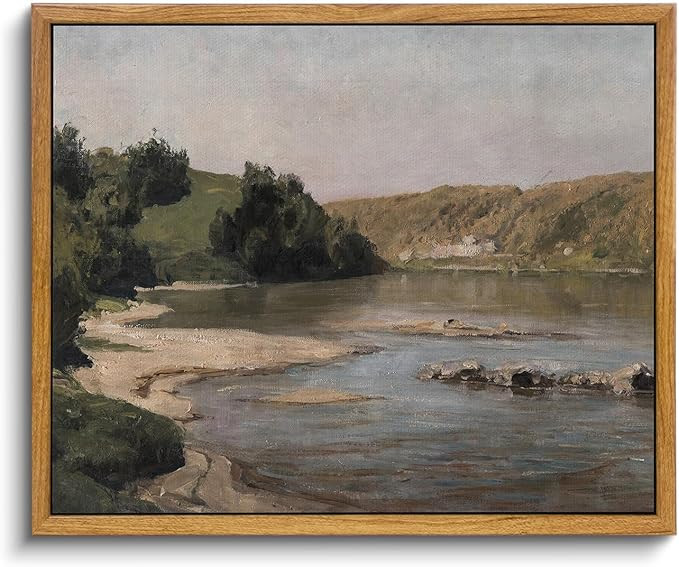 VIYYIEA Framed Canvas Wall Art Room Decor Vintage Bathroom Wall Art Serene Riverside Scene Rustic... | Amazon (CA)