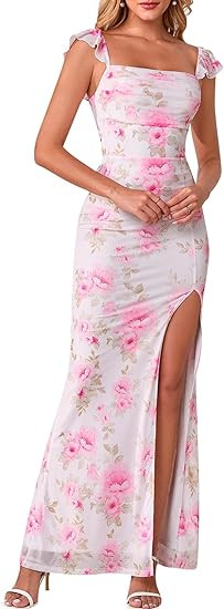 Auraxe Summer Floral Bodycon Long Wedding Guest Dresses for Women Elegant Slit Backless Maxi Cock... | Amazon (US)