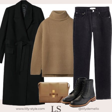 Causal chic in black and camel. 
Black wrap coat, lace up boots, camel turtleneck sweater. 


#LTKstyletip #LTKsalealert #LTKCyberweek