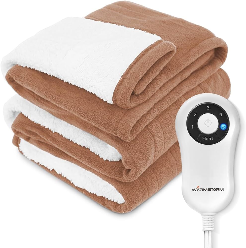 Amazon.com: Warm Storm Heated Blanket Throw 50"x 60" Soft Polar Fleece & Sherpa Electric Blanket ... | Amazon (US)