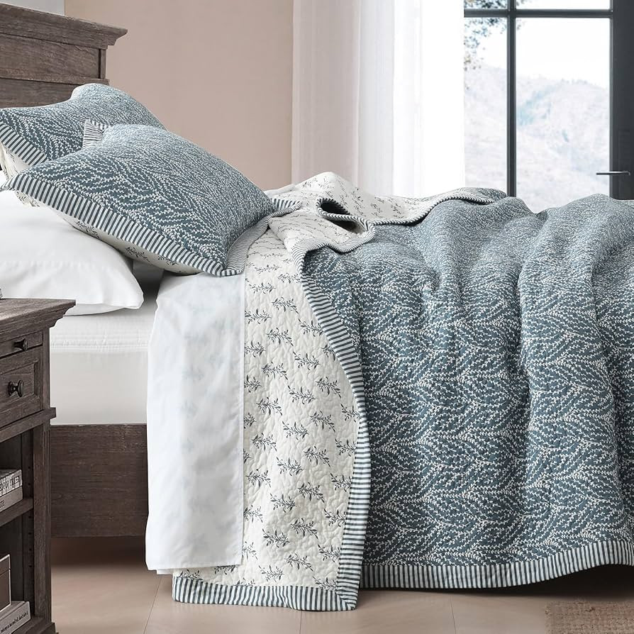 DDUOXIN 100% Cotton King Quilt Set - Reversible Soft King Quilt with 2 Pillow Shams, Botanical St... | Amazon (US)