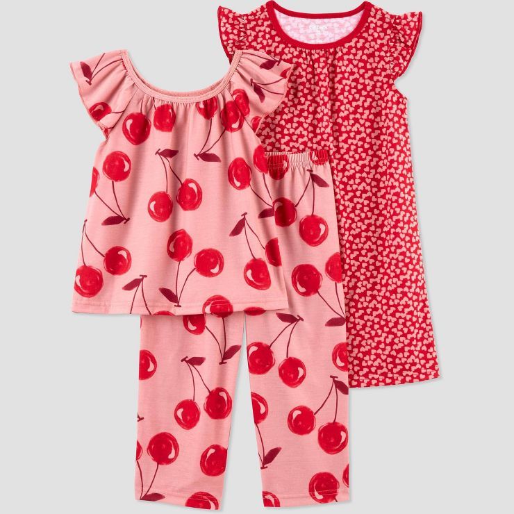 Carter's Just One You® Toddler Girls' 3pc Cherries and Hearts Pajama Set - Red | Target