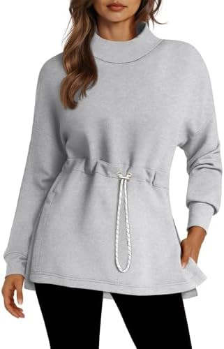 Doshoop Women's Turtleneck Sweatshirts Long Sleeve Pullover Tops Side Slit Tunic Shirts with Draw... | Amazon (US)