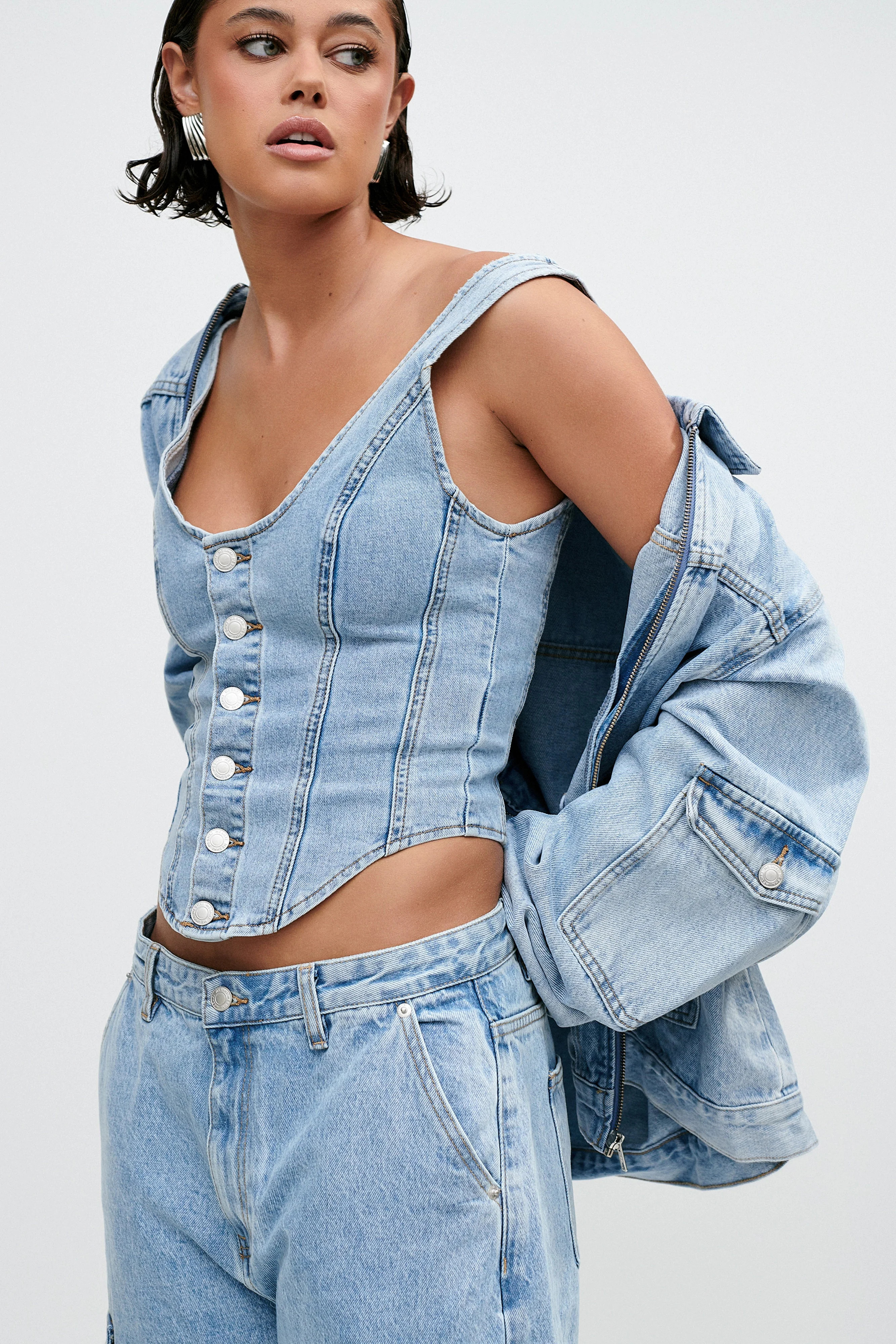 Leilani Corset Denim Top - Mid Blue | MESHKI US