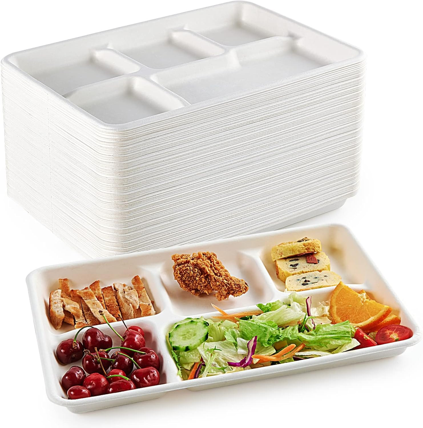 Compostable Disposable 5 Compartment Paper Plates, 12.5inch | Amazon (US)
