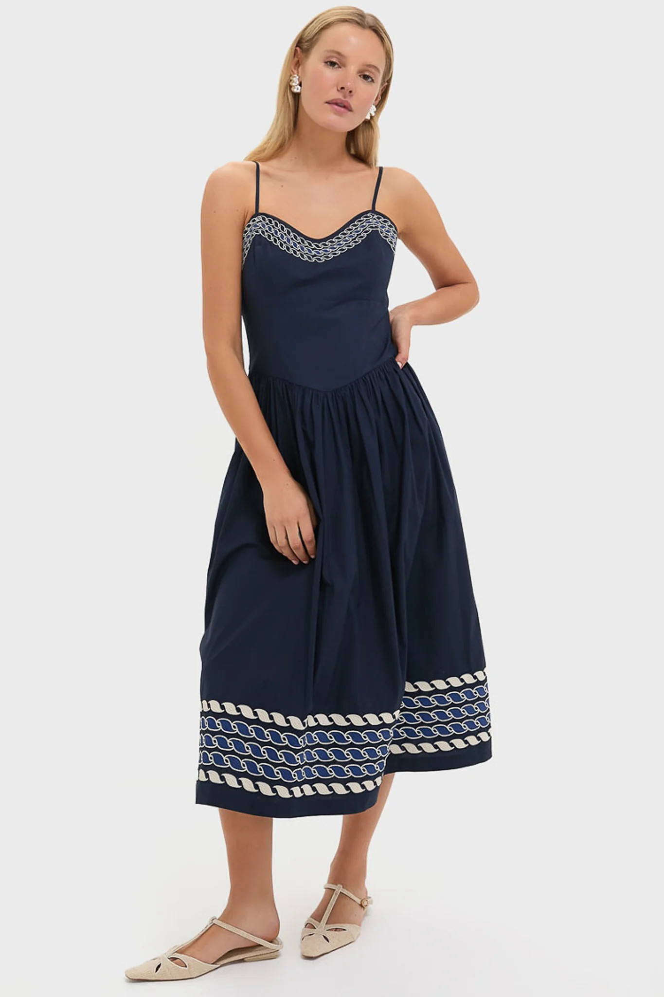 Navy High Tide Embroidered Stripe Gabriella Dress | Tuckernuck (US)
