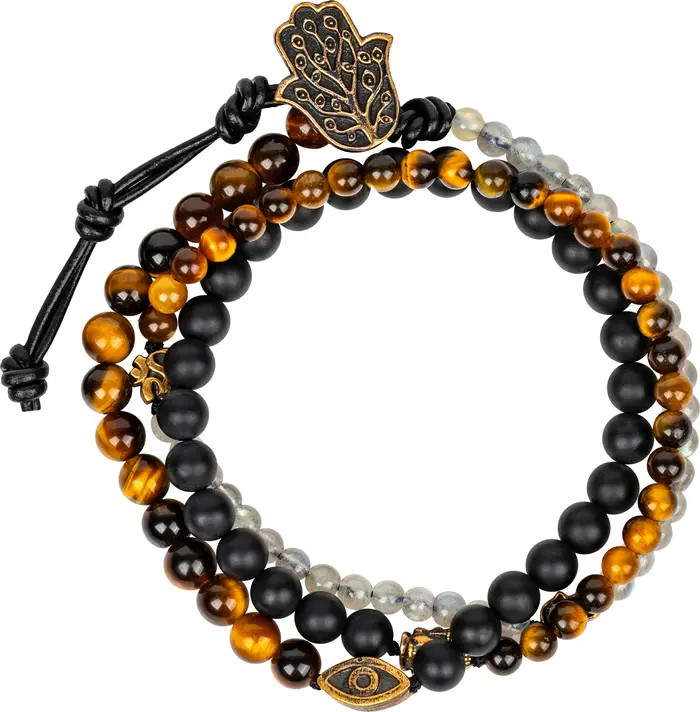 Ultimate Prosperity - Onyx Labradorite Tiger's Eye Triple Protection Wrap | Nordstrom