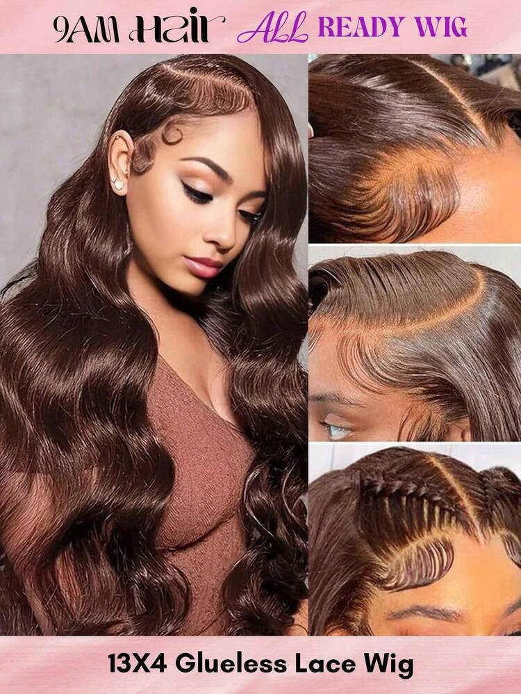 ALL READY WIG 26 Inch Chocolate Brown Glueless Front Wig Human Hair 180 Density 13x4 Body Wave Glueless Wigs Human Hair Pre Plucked Colored Frontal Wigs Human Hair Brown Wig Human Hair Wigs For Women | SHEIN