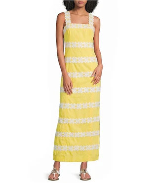 Davis Vintage Dobby Square Neck Sleeveless Lace Trim Maxi Dress | Dillard's