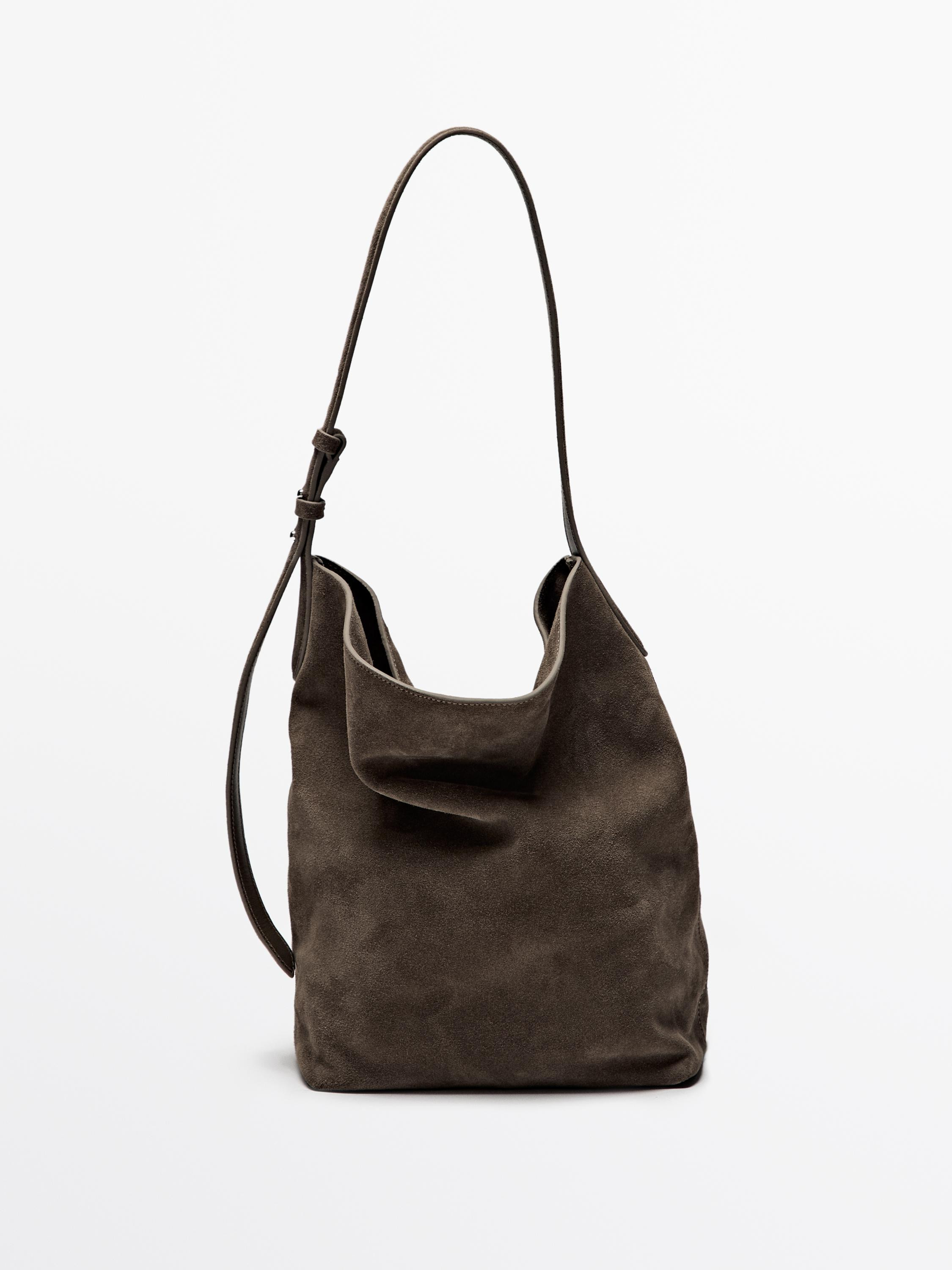 Split suede leather bucket bag | Massimo Dutti UK