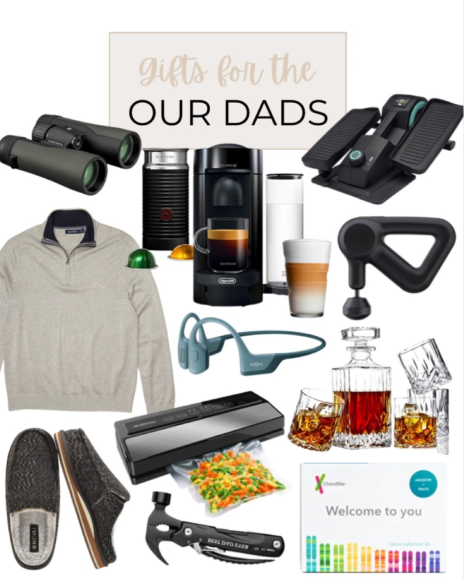 Gifts for our dads include quarter zip pullover, binoculars, nespresso machine, under the desk bike pedal exerciser, handheld massage gun, whiskey decanter and glasses, 23 and me ancestry kit, hammer multi-tool, slippers, vacuum sealer, and open-ear Bluetooth headphones.

Gifts for dad, dad gifts, gifts for him, gifts for your dad, gift guide

#LTKmens #LTKfamily #LTKunder100