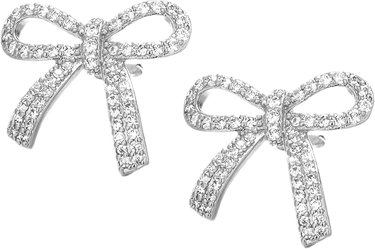 Bow Earrings for Women Rhinestone Long Tassel Earrings Ribbon Bow Drop Earring Silver Stainless S... | Amazon (US)