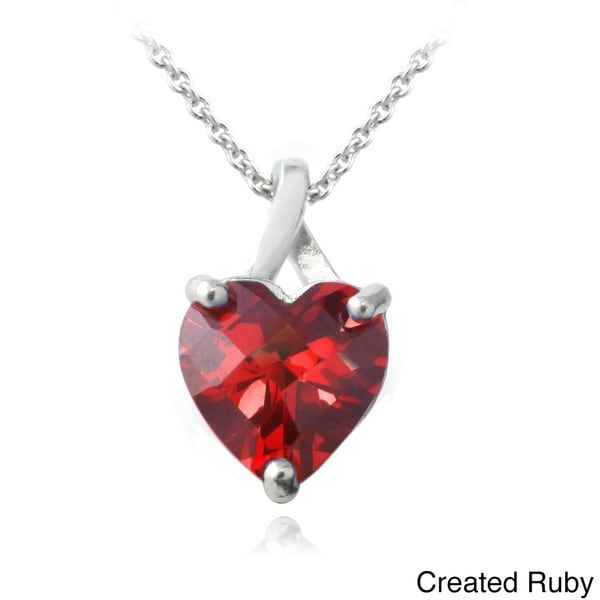 Glitzy Rocks Sterling Silver Created Ruby or Sapphire Briolette-Cut Heart Pendant Necklace | Bed Bath & Beyond