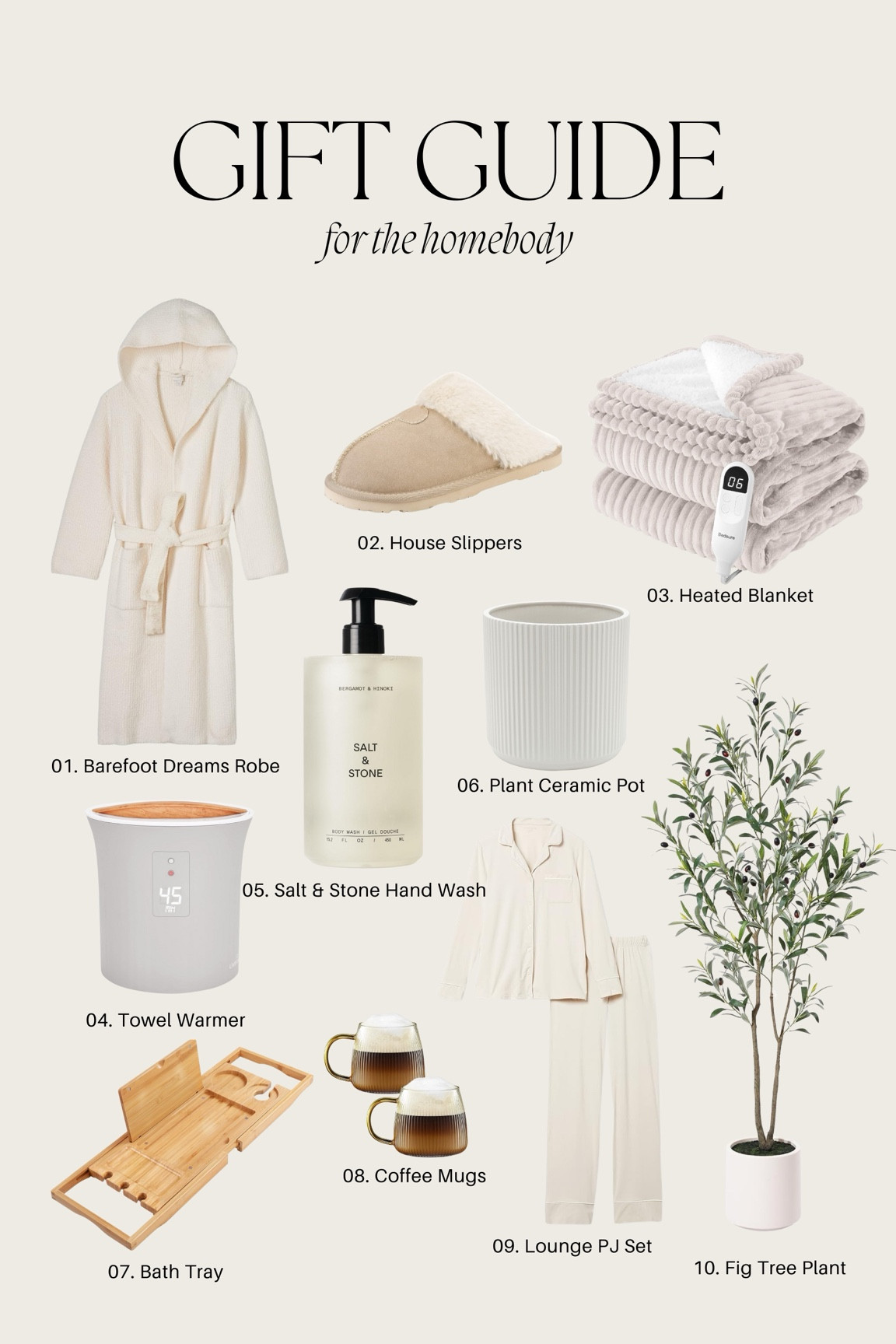 This gift guide is full of gift ideas for the homebody friend. Full of luxurious home goods and decor, this gift idea guide includes top rated best selling bath robes, house shoe slippers, heated blankets, towel warmer, fig tree plant, planters, bath accessories, lounge sets and more  

#LTKSeasonal #LTKHoliday #LTKGiftGuide