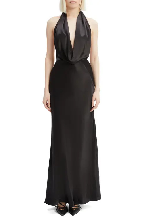 Bardot Nola Halter Neck Satin Dress in Black at Nordstrom, Size 2 | Nordstrom