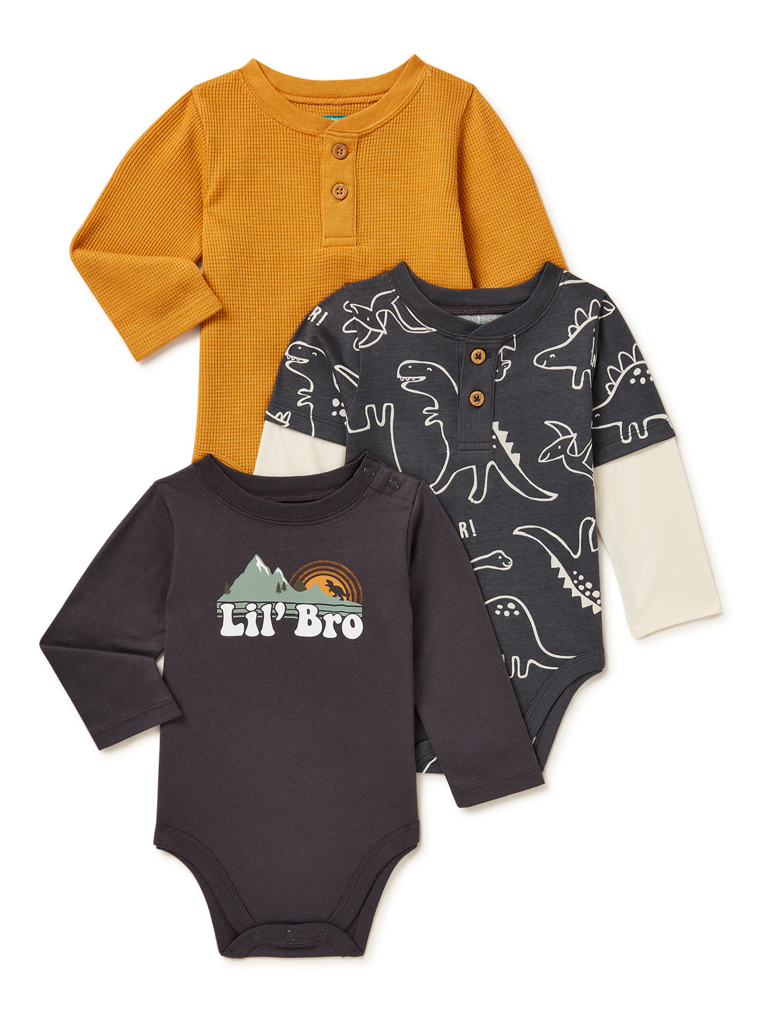 Garanimals Baby Boy Long Sleeve Bodysuits, 3-Pack, Sizes 0/3-24 Months - Walmart.com | Walmart (US)