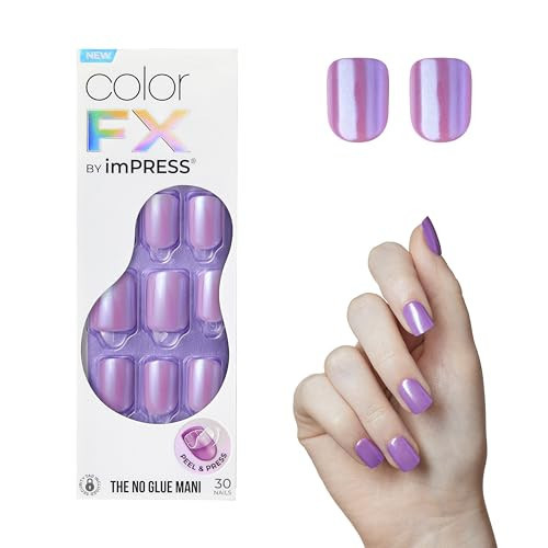 Kiss Impress No Glue Mani Press On Nails, Color FX, 'Wonder', Purple, Short Size, Squoval Shape, Includes 30 Nails, Prep Pad, Instructions Sheet, 1 Manicure Stick, 1 Mini File | Amazon (US)