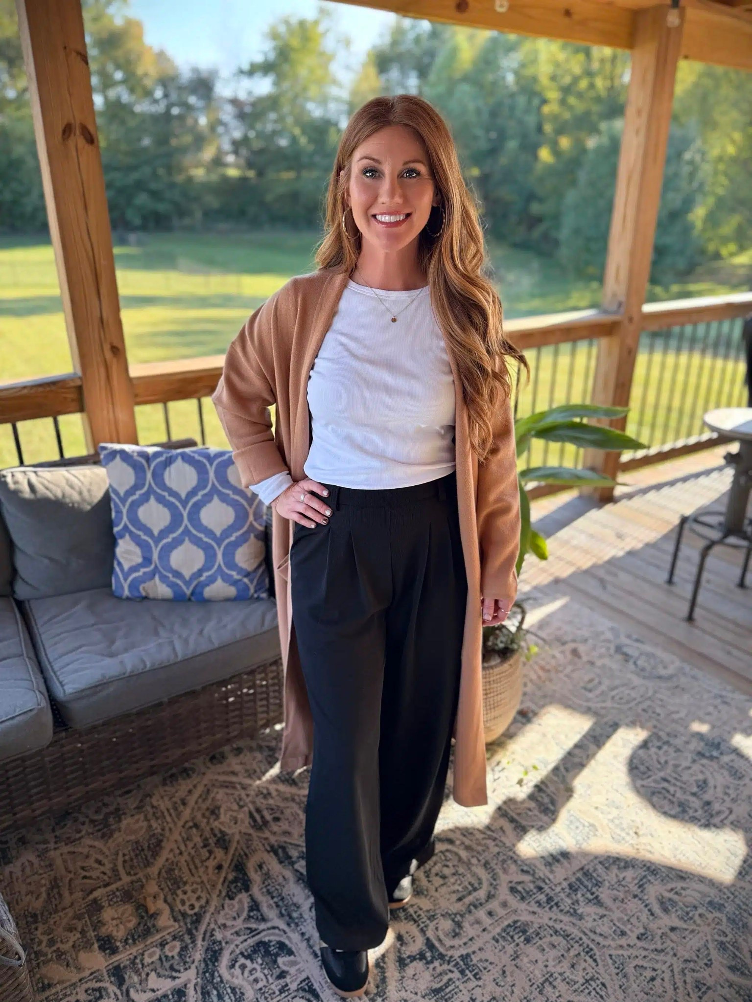 Amazon Fall outfit idea from Stephanie! She is 5’3 and wearing a medium in the cardigan and long sleeve tee and a small in the palazzo pants. 

#LTKPetite #LTKWorkwear #LTKTravel