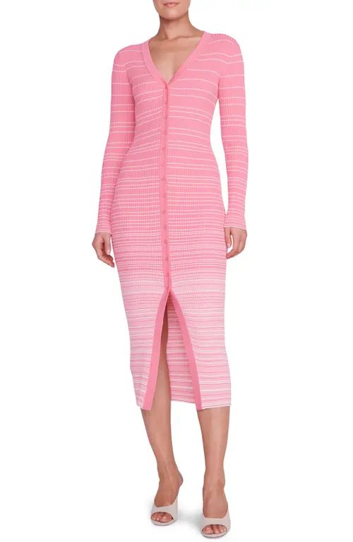 STAUD Shoko Stripe Long Sleeve Sweater Dress in Coral Pink/white at Nordstrom, Size Large | Nordstrom