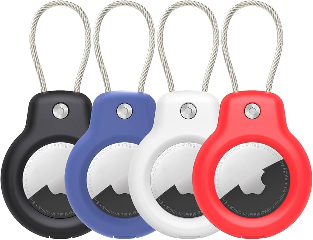 Compatible with Apple AirTag Secure Holder with Wire Cable, 4 Pack Air Tag Lock Case Keychain Key... | Amazon (US)