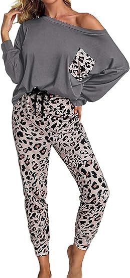 PRETTYGARDEN Women’s Casual Two Piece Pajamas Set Leopard Print Long Sleeve Tops with Drawstrin... | Amazon (US)