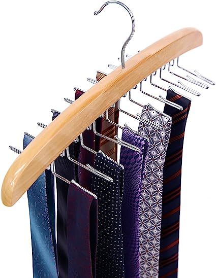 Ohuhu Wooden Tie Rack Hangers Rotating Twirl 24 Tie Organizer Rack Hanger Holder Hook | Amazon (US)