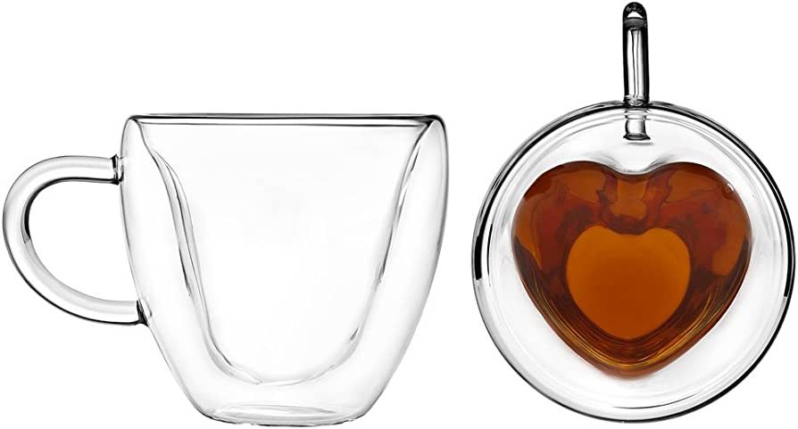 Godinger Espresso Cups, Coffee Mug Set, Heart Mugs, Glass Coffee Mugs, Double Wall Insulated Glas... | Amazon (US)