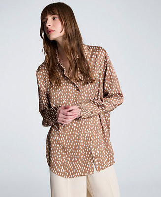 Women's Satin Dot Print Long-Sleeve Shirt | Macy's