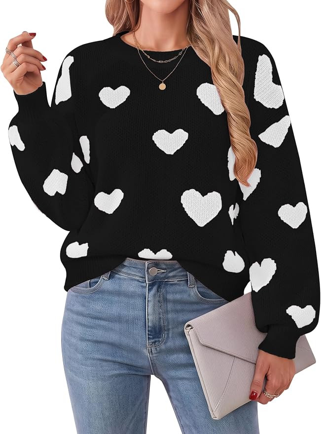 Womens Heart Sweater 2026 Valentines Day Trendy Cute Fall Oversized Long Sleeve Pullover Sweaters | Amazon (US)