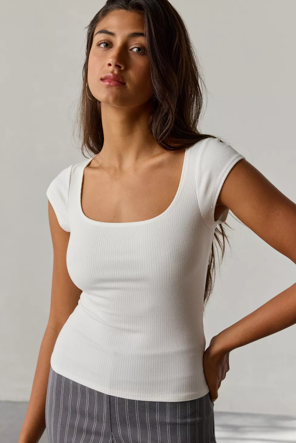 BDG Drew Cap Sleeve Square Neck Cropped Tee | Urban Outfitters (US and RoW)