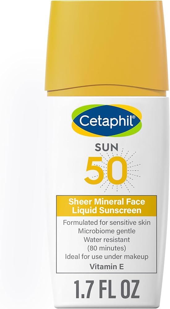 Cetaphil Sheer 100% Mineral Liquid Sunscreen for Face With Zinc Oxide Broad Spectrum SPF 50 Formu... | Amazon (US)