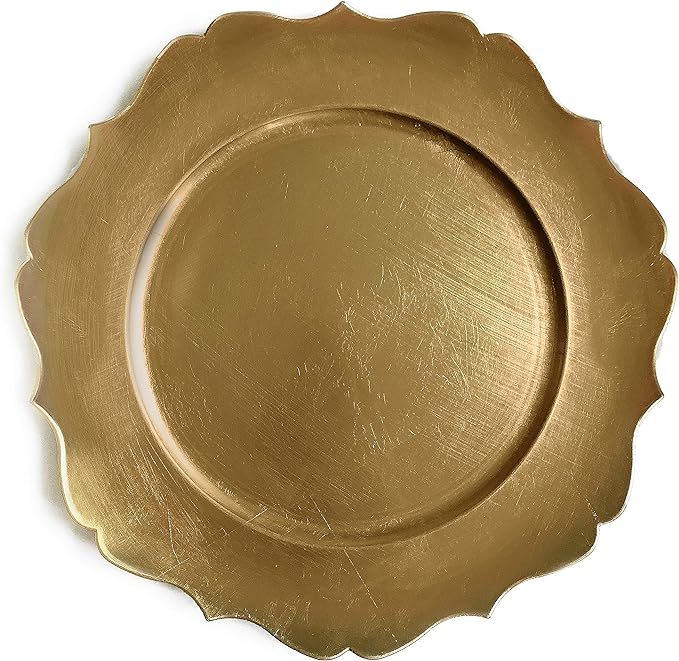 Tiger Chef 13-inch Gold Distressed Scalloped Rimmed Round Charger Plates, Melamine Plastic Dinner... | Amazon (US)