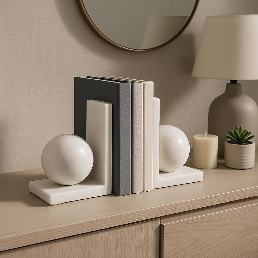 Stylish Orb Marble Book Ends for Home Decor Accent - Decorative Book Accessories for Bookshelf or... | Amazon (US)