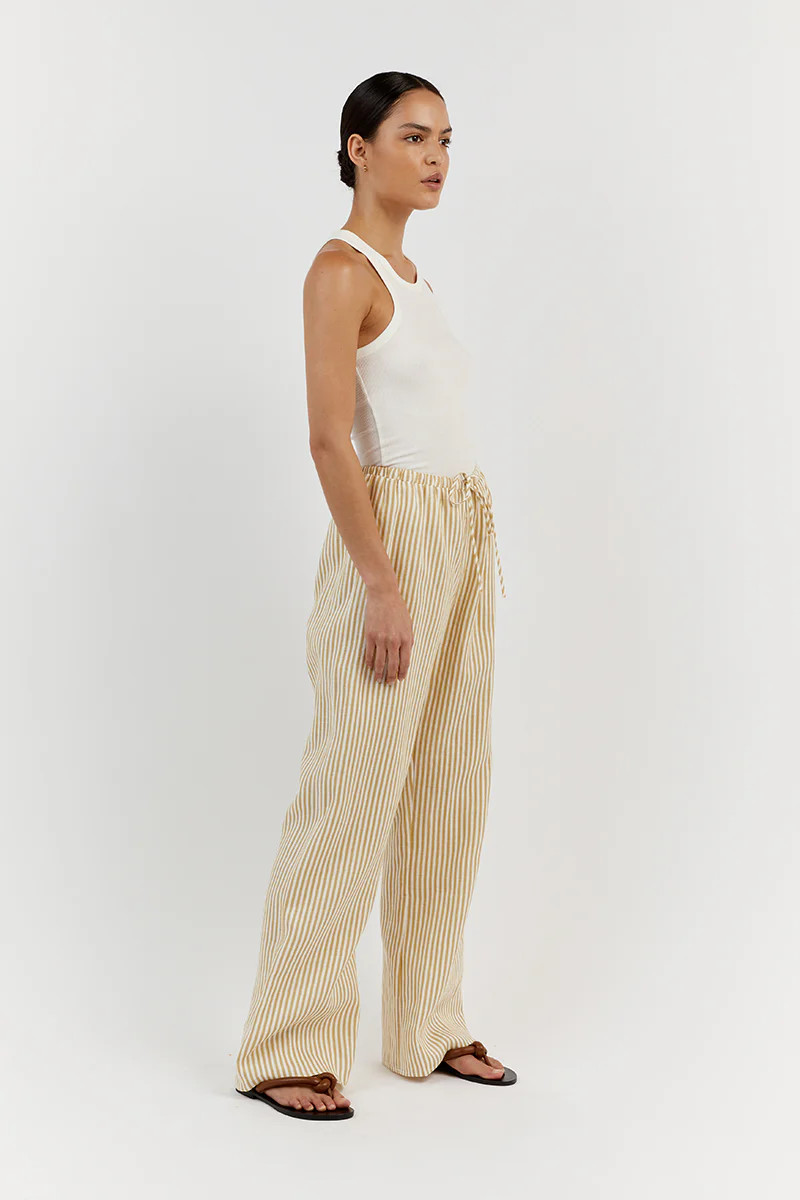 STACEY WHEAT LINEN STRIPE PANT | DISSH
