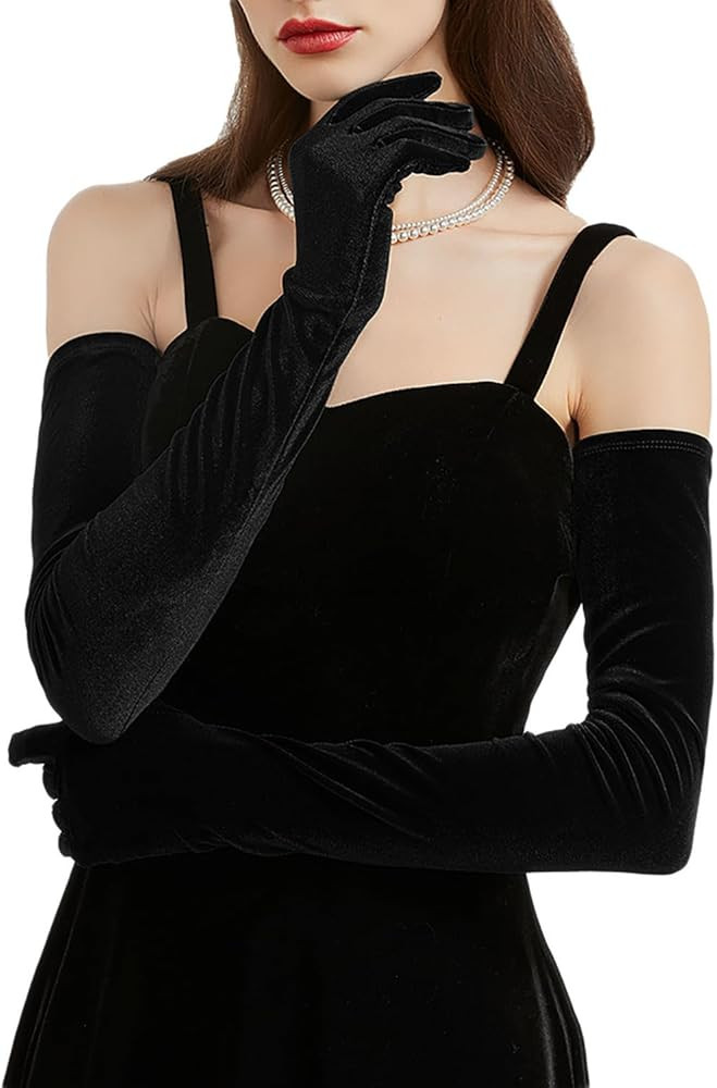 Super Long Opera Velvet Party Gloves 1920s Elbow Flapper Evening Banquet Gloves | Amazon (US)
