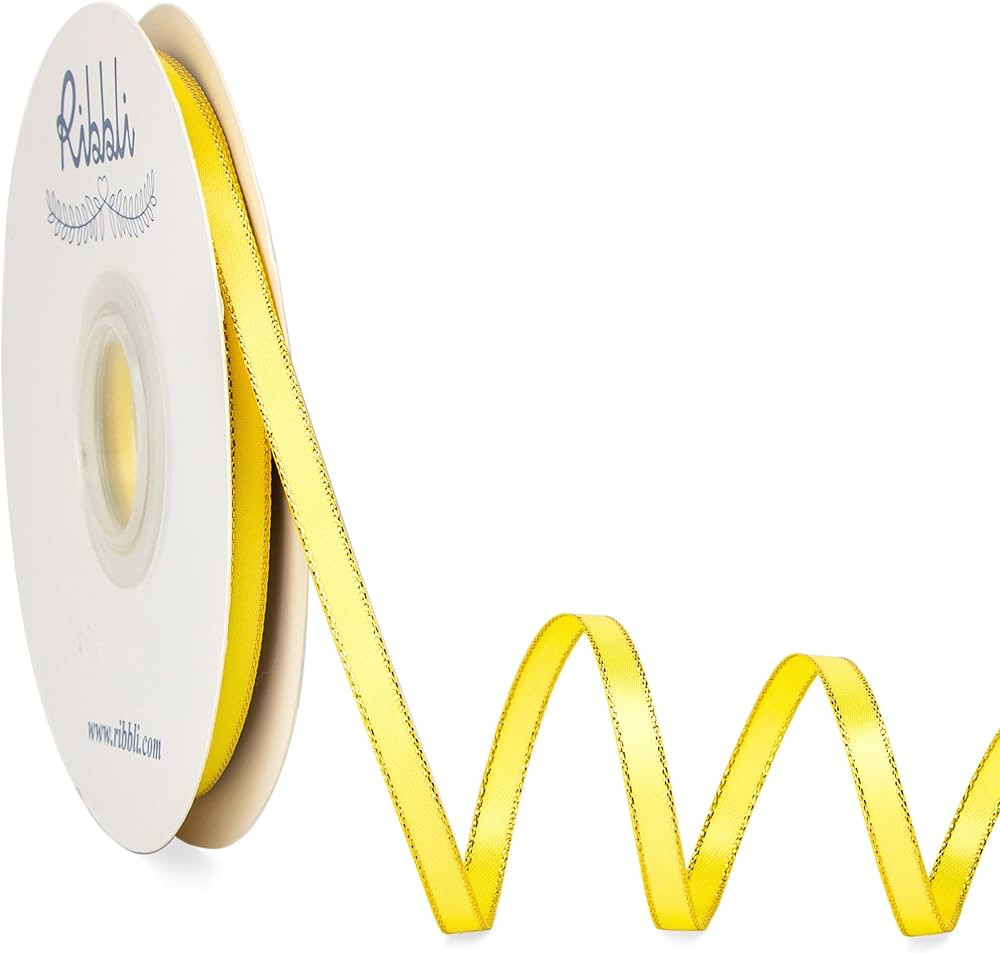 Ribbli Lemon Yellow Satin Ribbon with Gold Edge,Double Faced Satin 1/4 inch x Continuous 50 Yards... | Amazon (US)