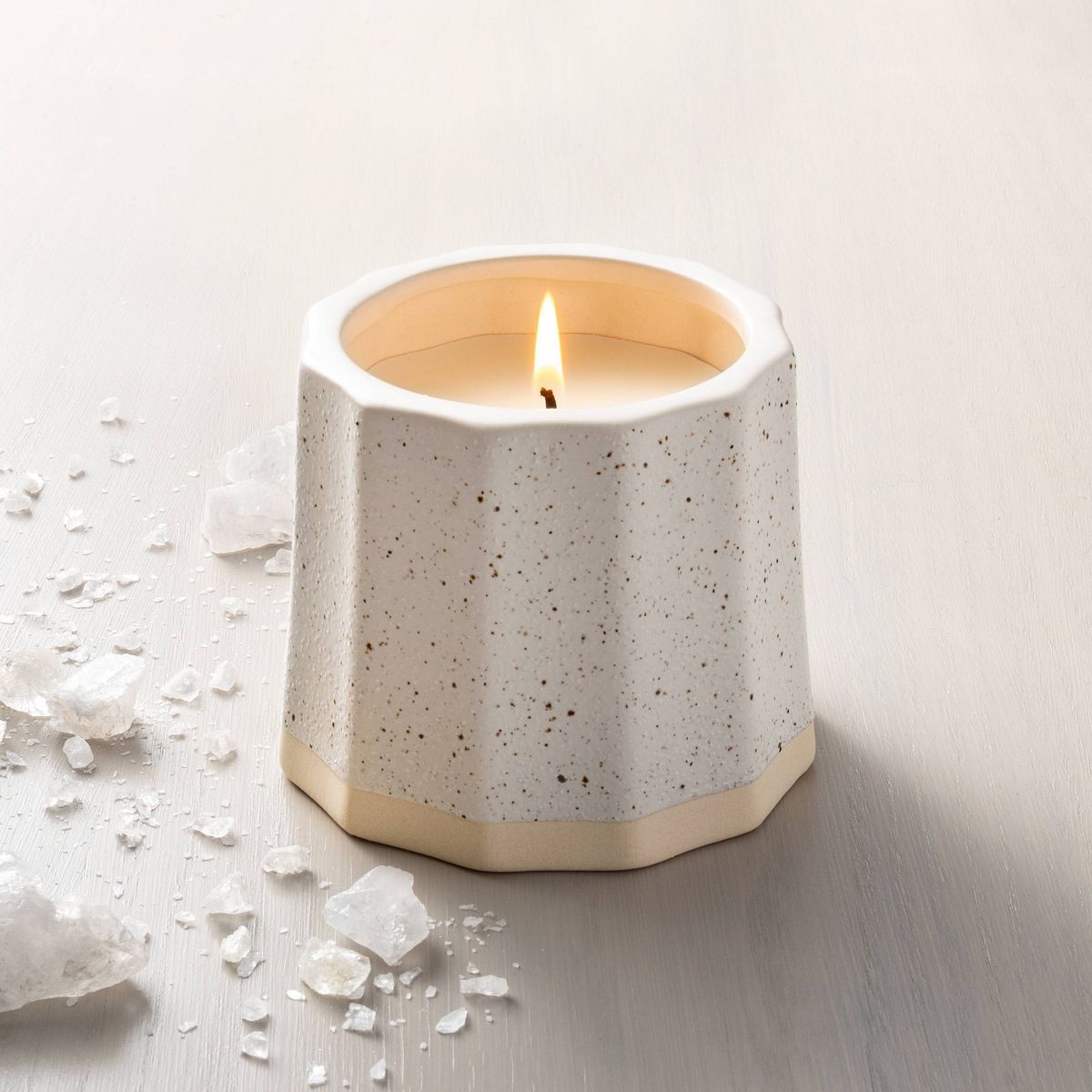 Wide Fluted Speckled Ceramic Salt Jar Candle Tonal Cream 11oz - Hearth & Hand™ with Magnolia | Target