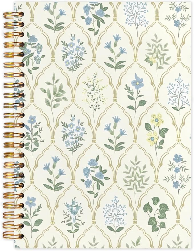 Grandmillennial Blue Floral Spiral Notebook Journal, Sage Green Chinoiserie Plant Botanical Journ... | Amazon (US)