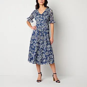 Perceptions Short Sleeve Floral Lace Midi Fit + Flare Dress | JCPenney