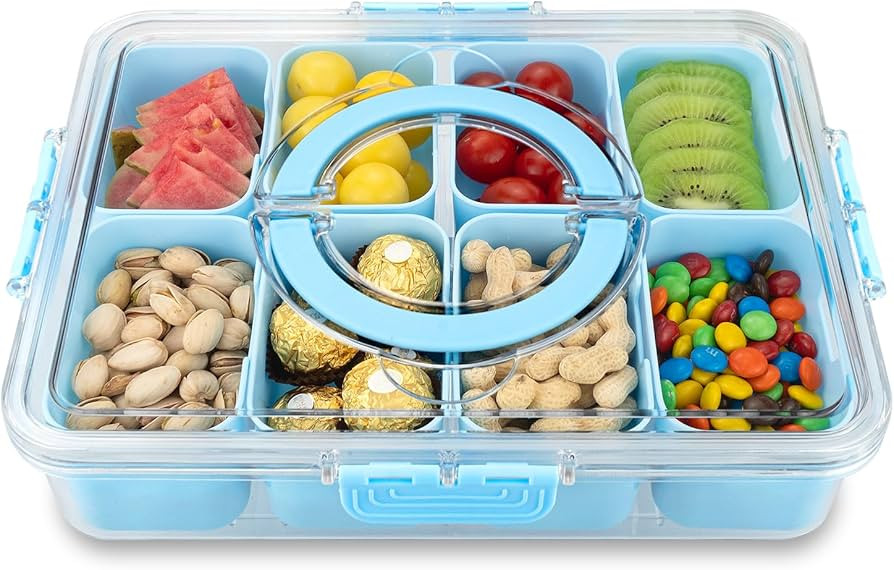 Divided Serving Tray with Lid and Handle,8 Compartments Snacks Box,Snack Fruit Tray,Veggie Tray,P... | Amazon (US)