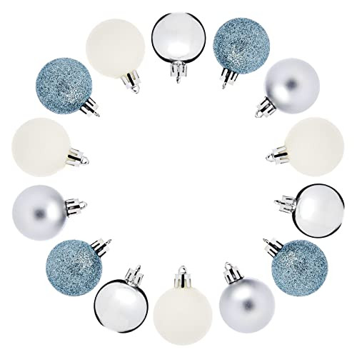 48 Pack Mini Ball Ornaments for Small Christmas Tree, Blue, White, Silver Shatterproof Decorations (1.5 In) | Amazon (US)