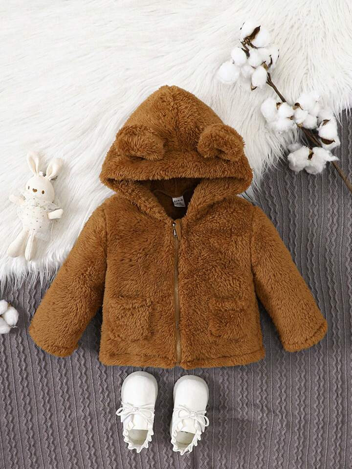 Baby Girls 3D Ear Design Hooded Zipper Teddy Coat5.00(25) | SHEIN