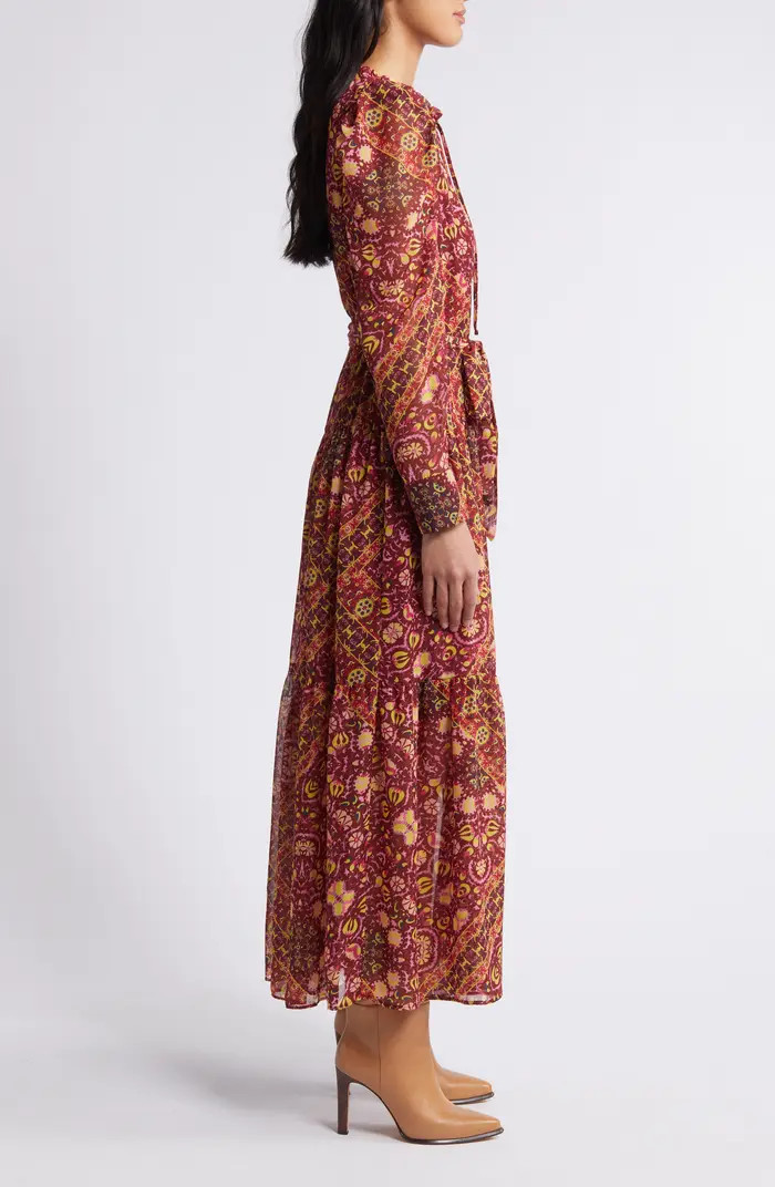 Julia Jordan Print Long Sleeve Chiffon Tiered Dress | Nordstrom | Nordstrom