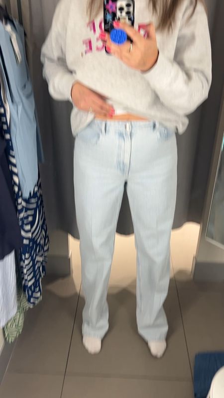 H&M try on. Can’t remember ever finding jeans this long at H&M! They have no stretch, so size up if you have a tummy. I am wearing a 44. 



#LTKmidsize #LTKeurope #LTKover40
