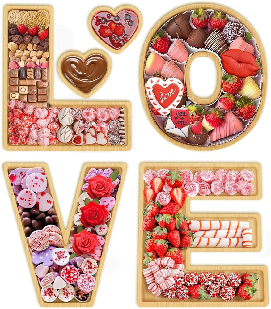 6 Pcs LOVE Charcuterie Board Letters with Dipping Saucers, Wooden Food Trays for Cheese Fruit Veg... | Amazon (US)