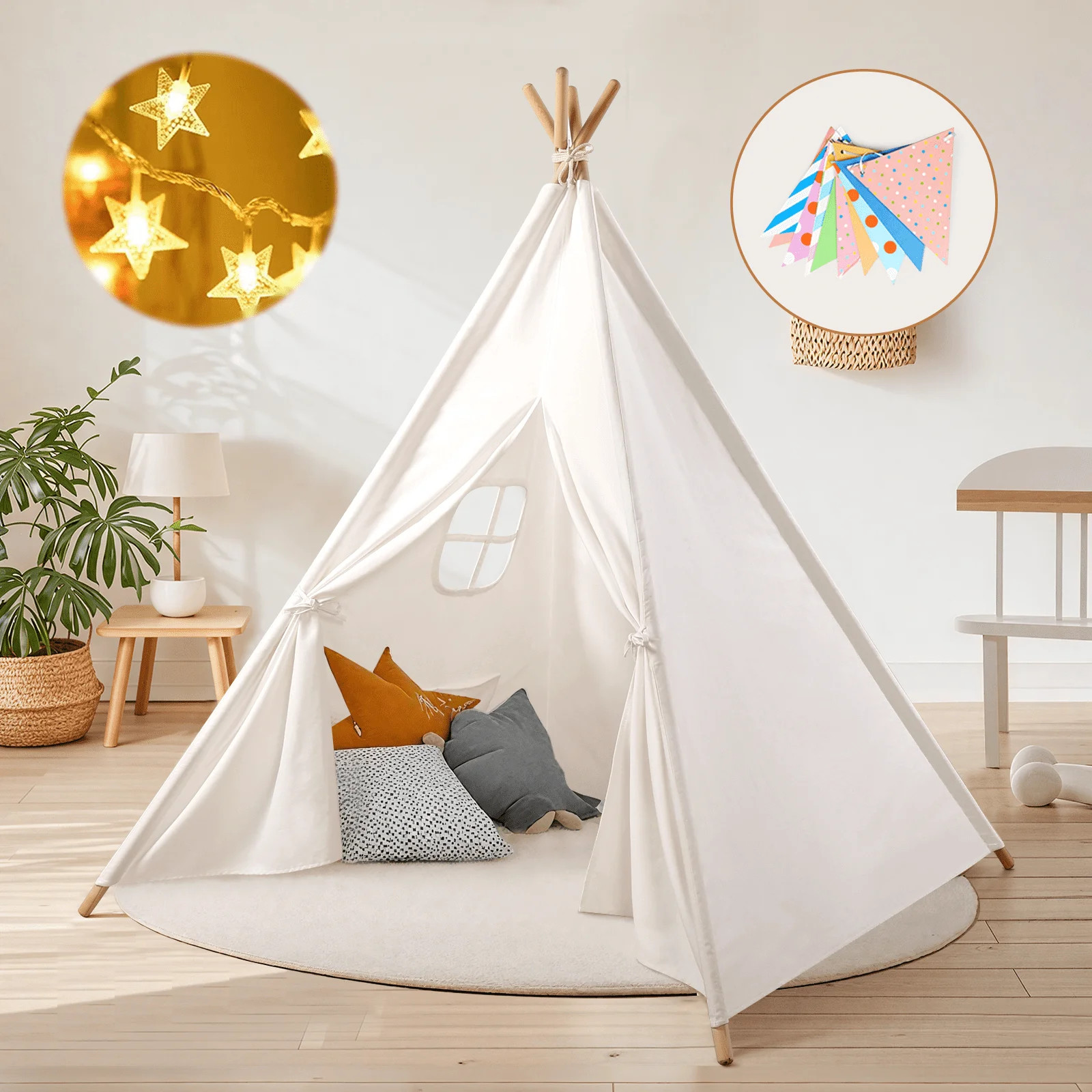 Wilwolfer Teepee Tent for Kids 3-10 Years Toddlers Indoor Outdoor White Canvas Playhosue | Walmart (US)
