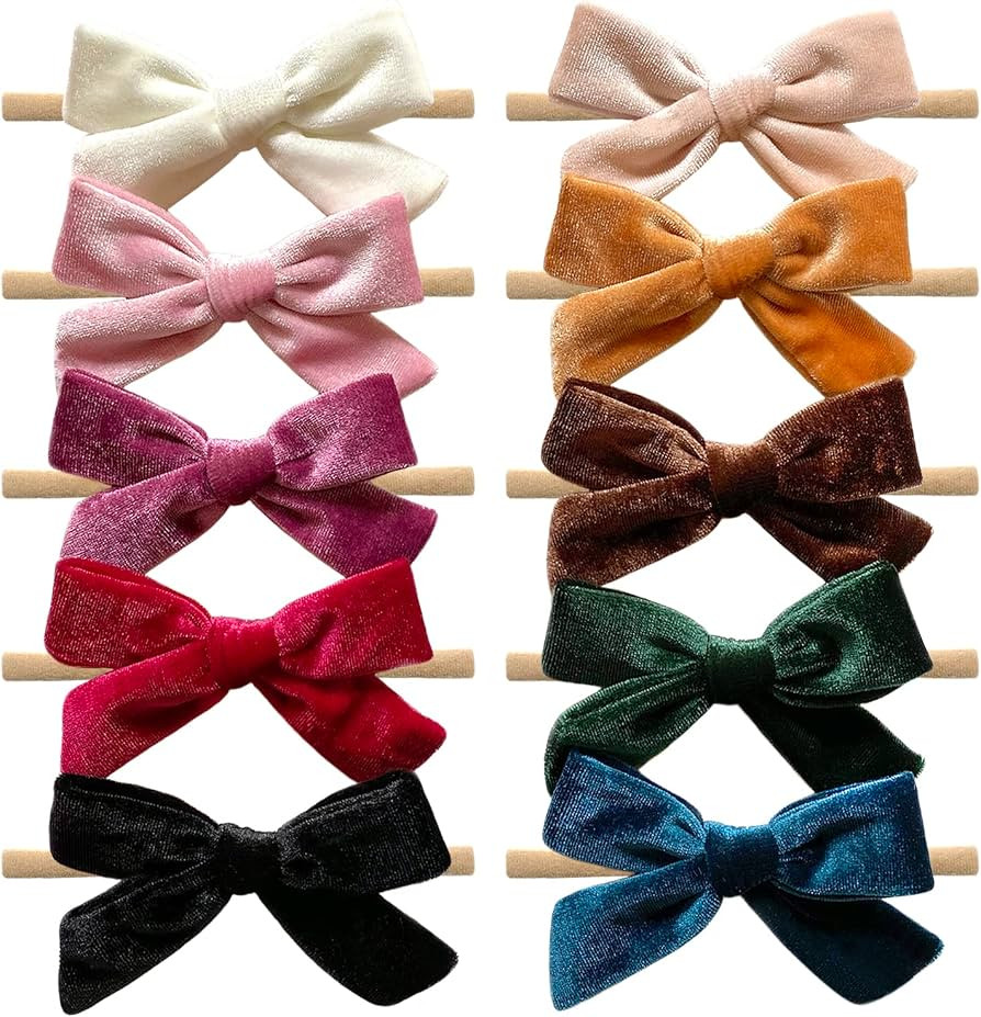Cherssy Baby Girl 4" Velvet Hair Bows and Headbands, 10pcs Nylon Hairbands Elastic Hair Accessori... | Amazon (US)